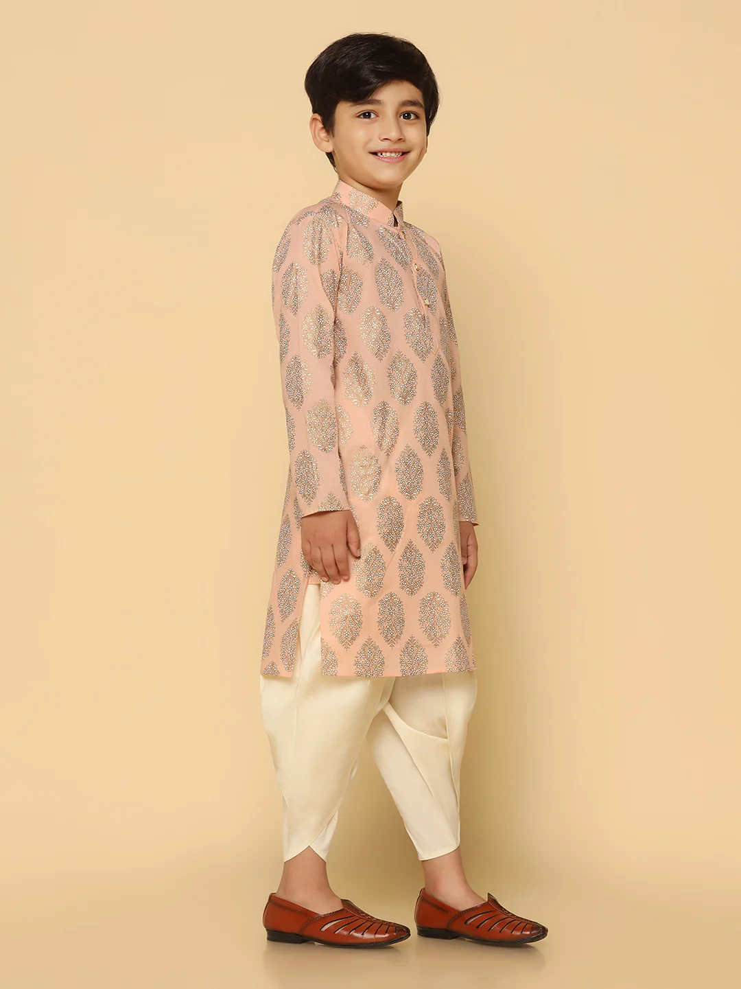 Boy's Peach Kurta Dhoti Set - Image 2
