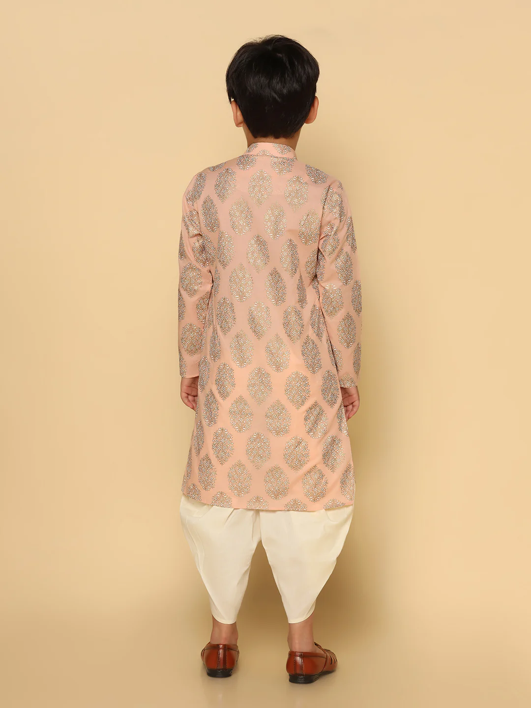 Boy's Peach Kurta Dhoti Set - Image 4