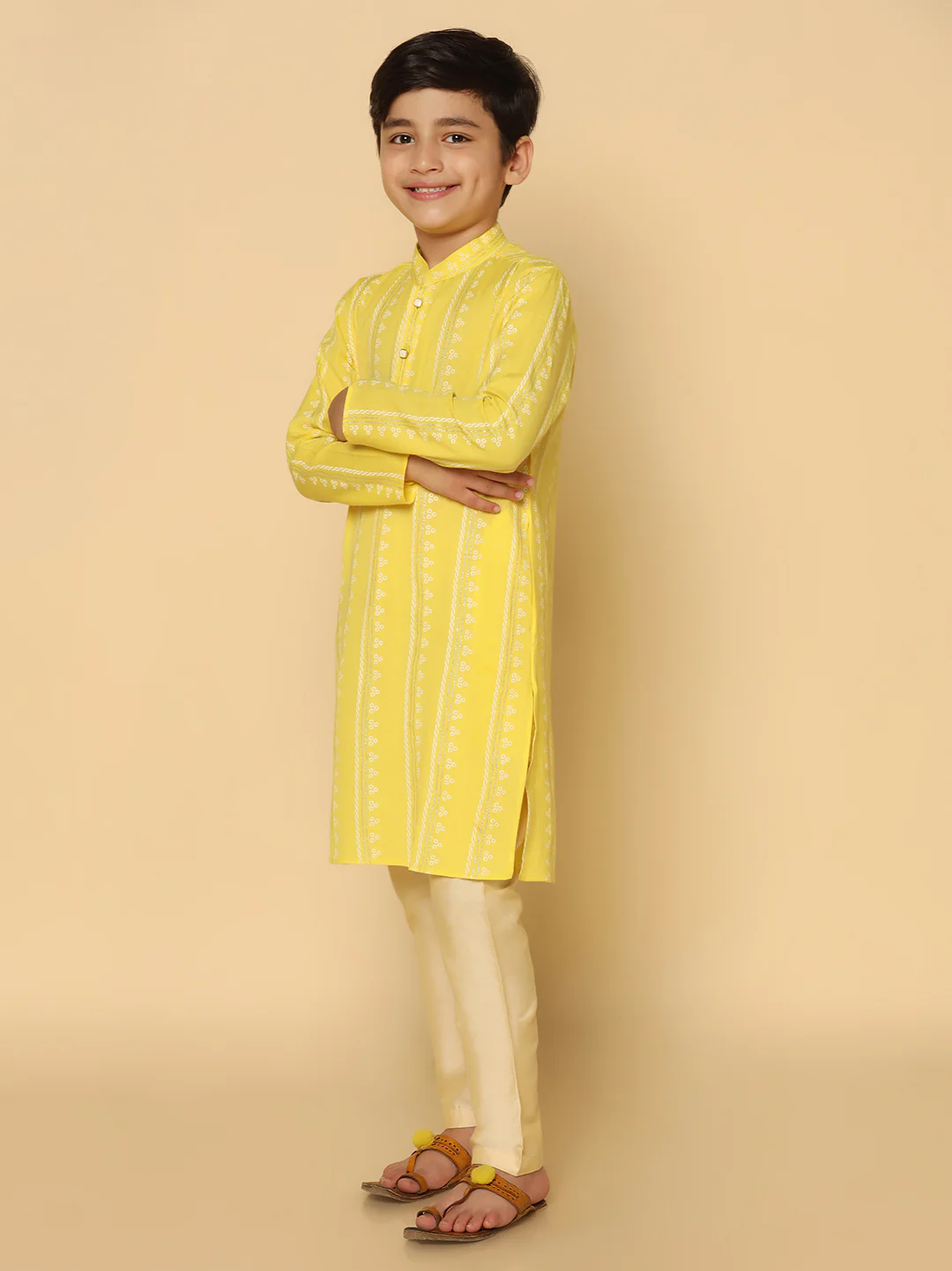 Boy's Yellow Kurta Pyjama Set - Image 2