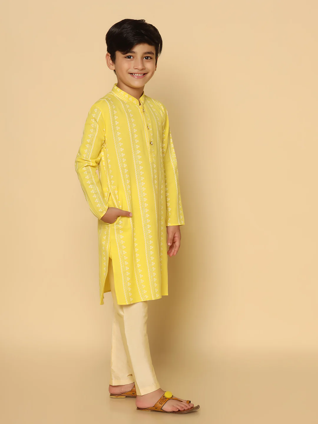 Boy's Yellow Kurta Pyjama Set - Image 3