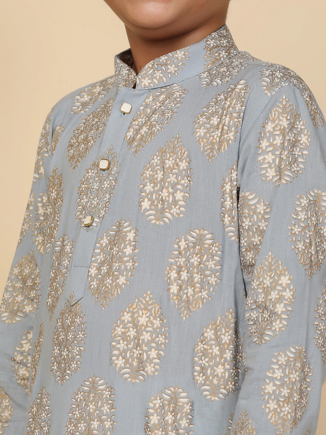 Boy's Blue Printed Kurta - Image 5