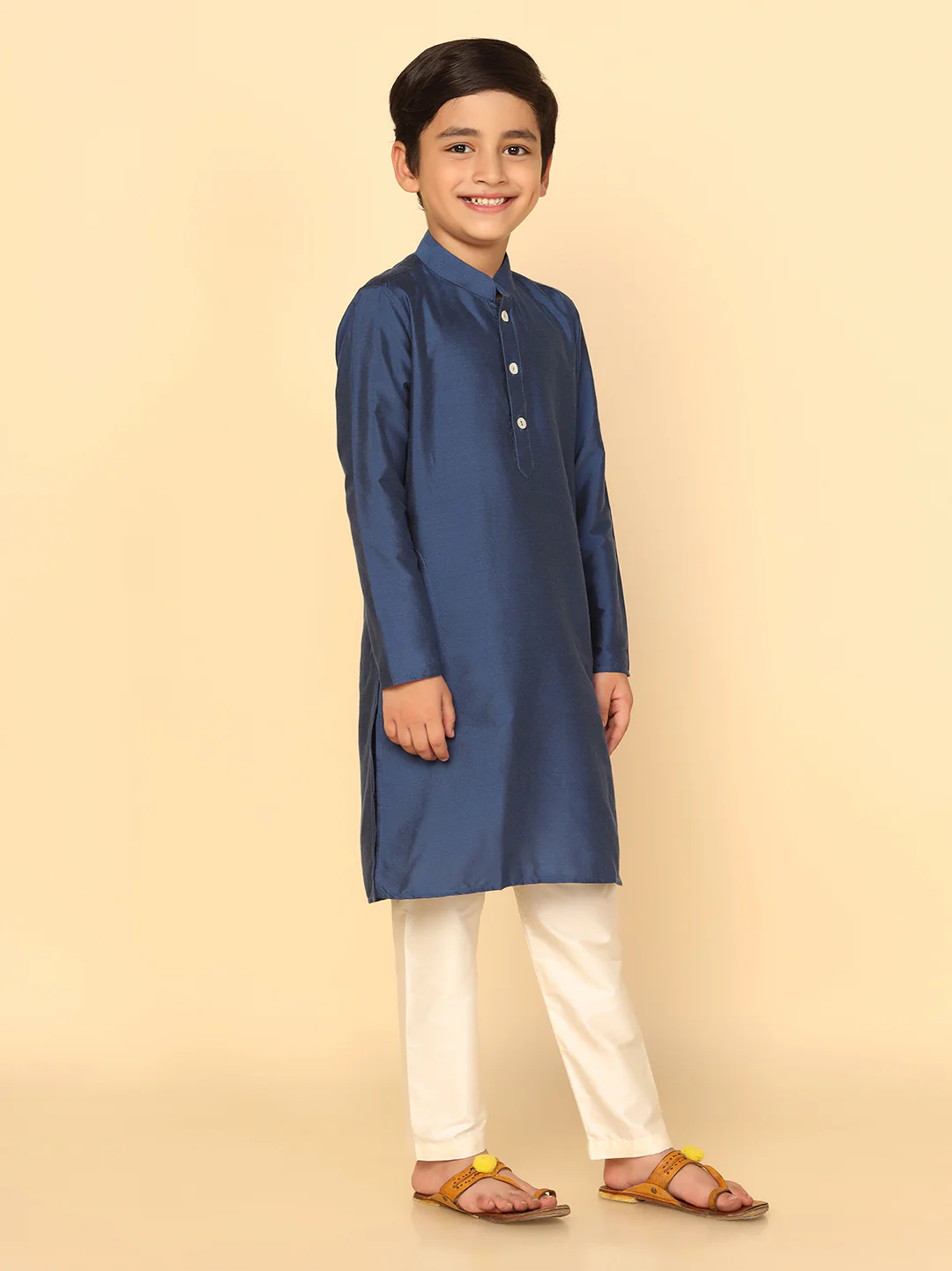 Boy's Blue Kurta Pyjama Set - Image 3