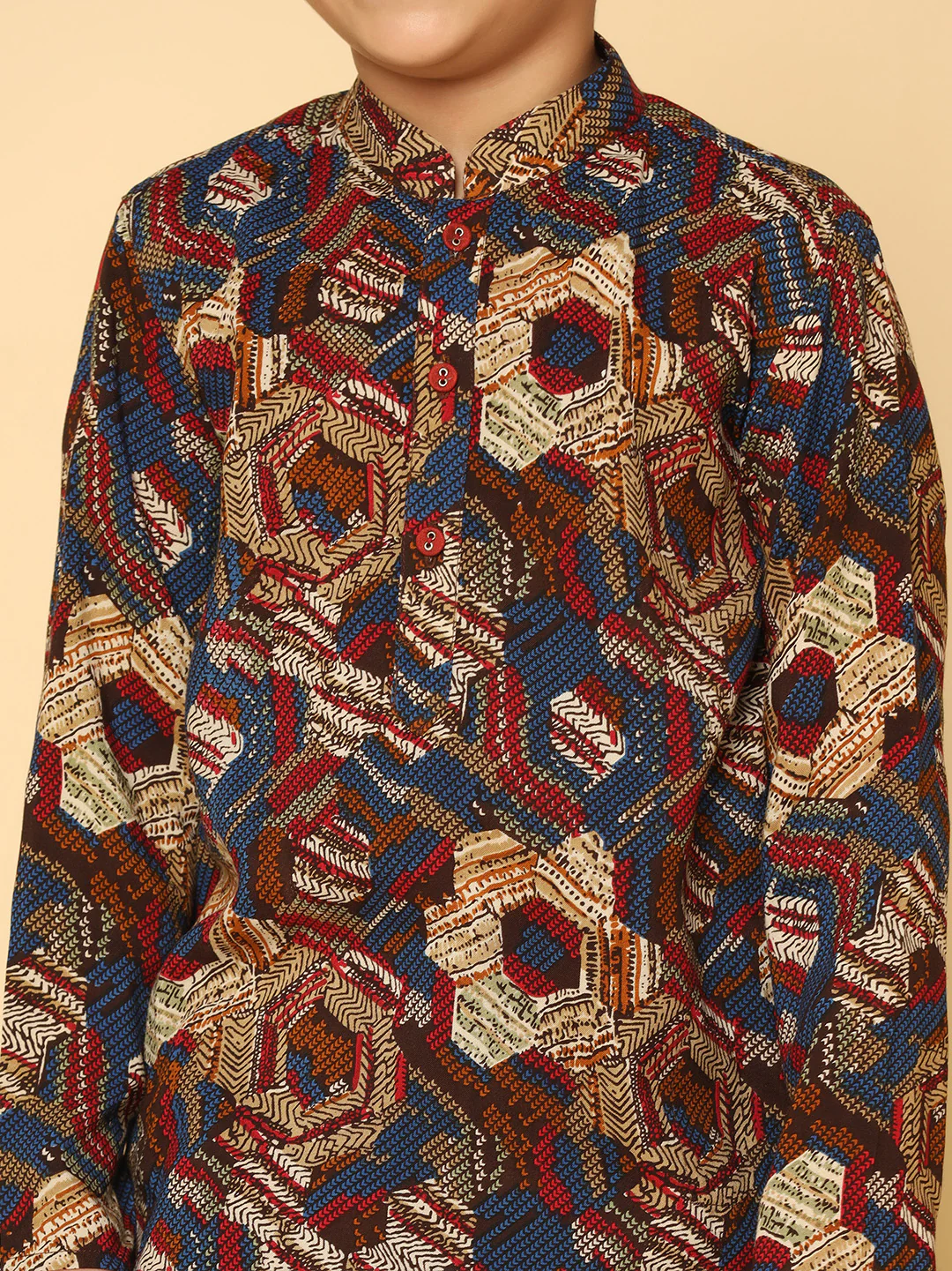 Boy's Maroon Printed Kurta - Image 6