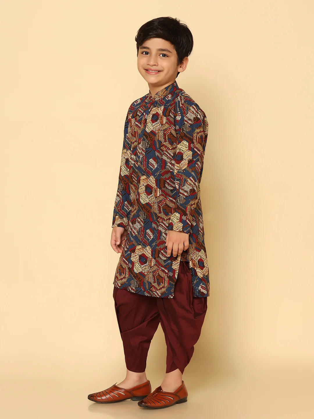 Boy's Maroon Kurta Dhoti Set - Image 2