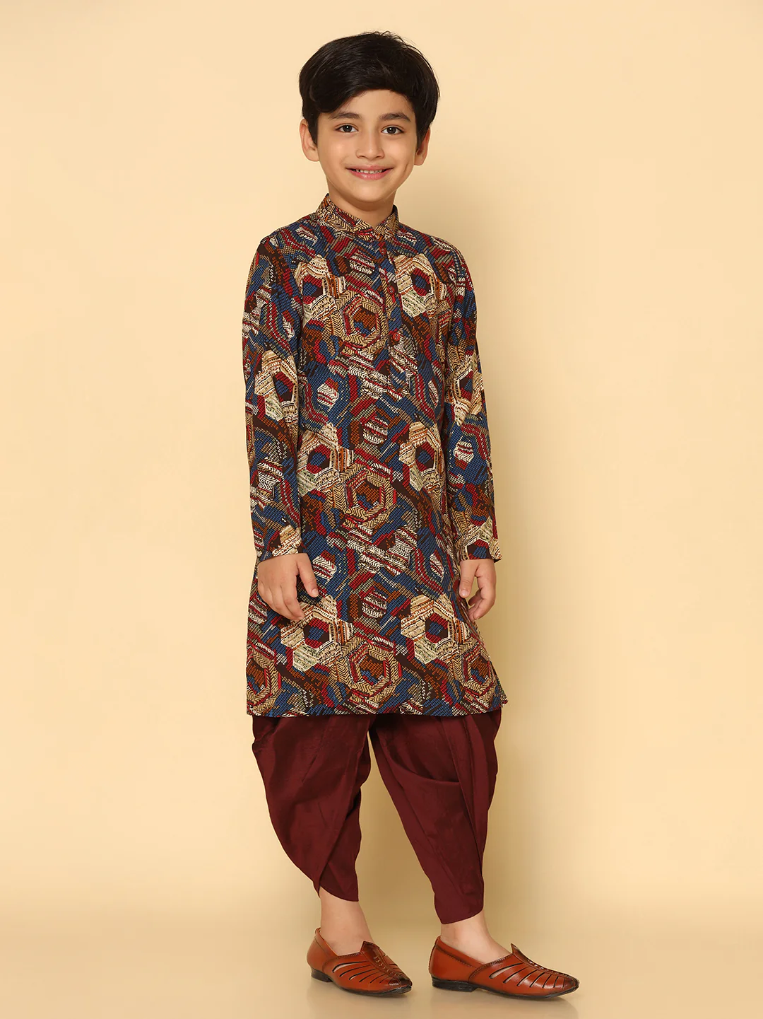 Boy's Maroon Kurta Dhoti Set - Image 3
