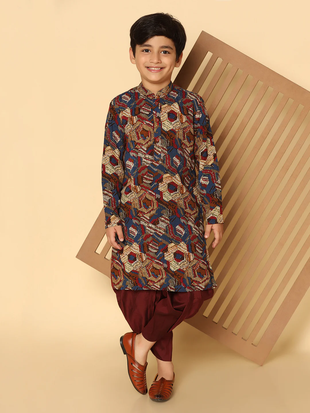 Boy's Maroon Kurta Dhoti Set - Image 7