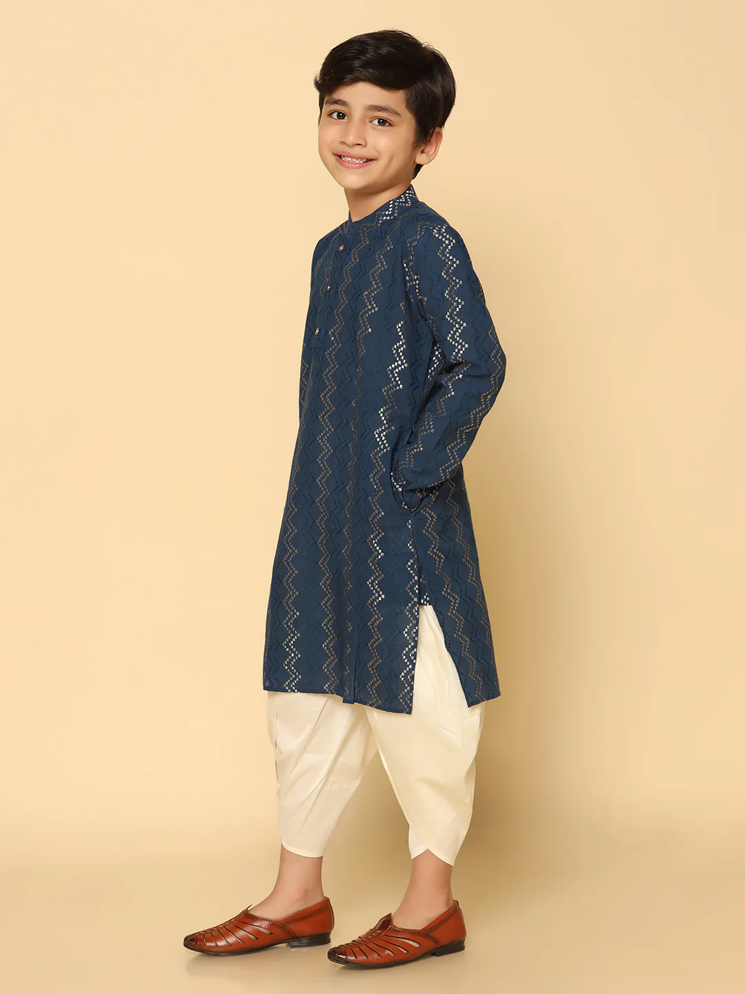 Boy's Blue Kurta Dhoti Set - Image 2