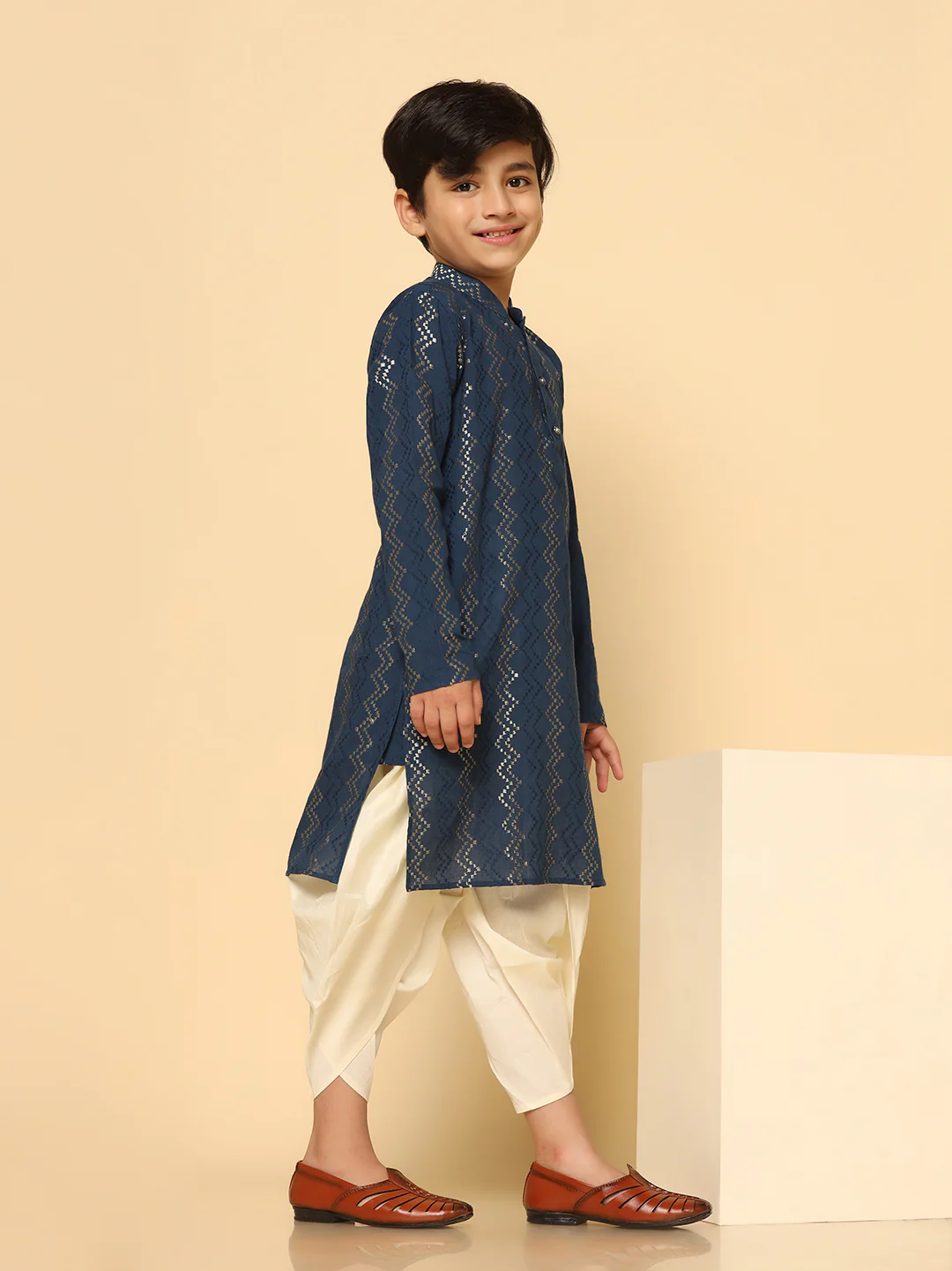 Boy's Blue Kurta Dhoti Set - Image 6