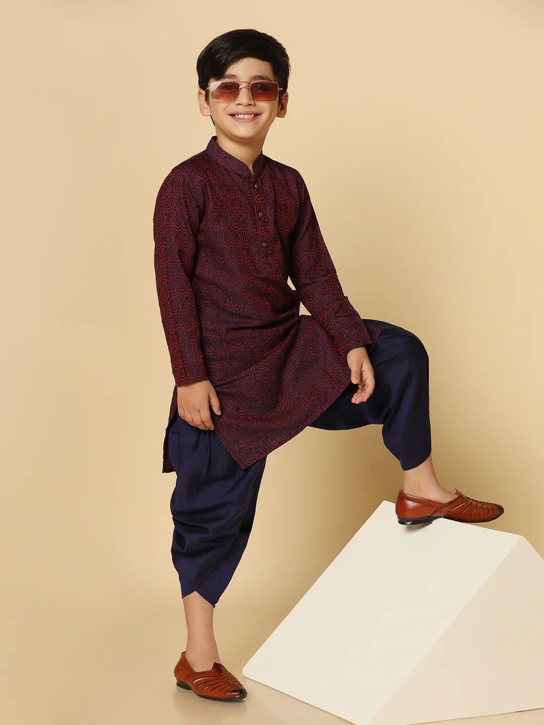 Boy's PurpleTextured Kurta - Image 6