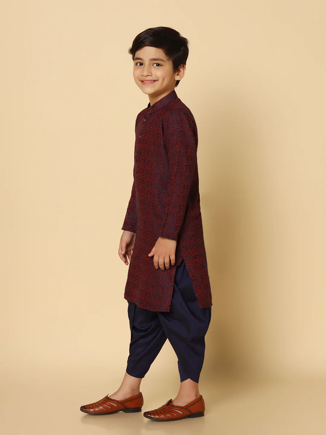 Boy's Purple Kurta Dhoti Set - Image 2
