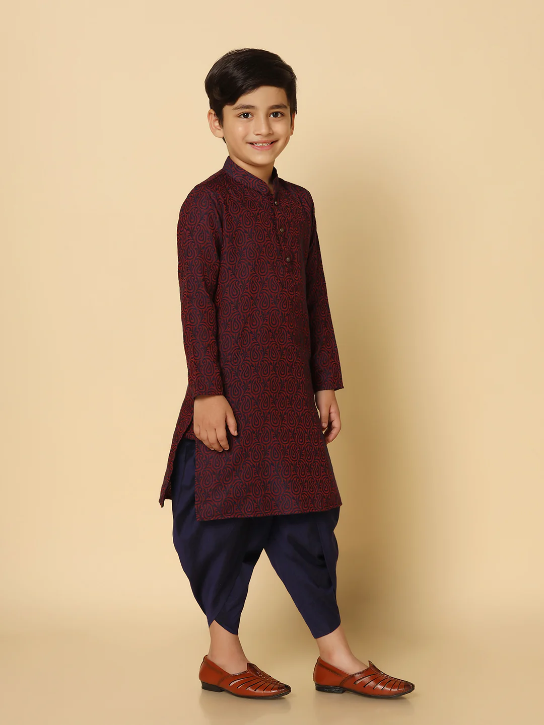Boy's Purple Kurta Dhoti Set - Image 3