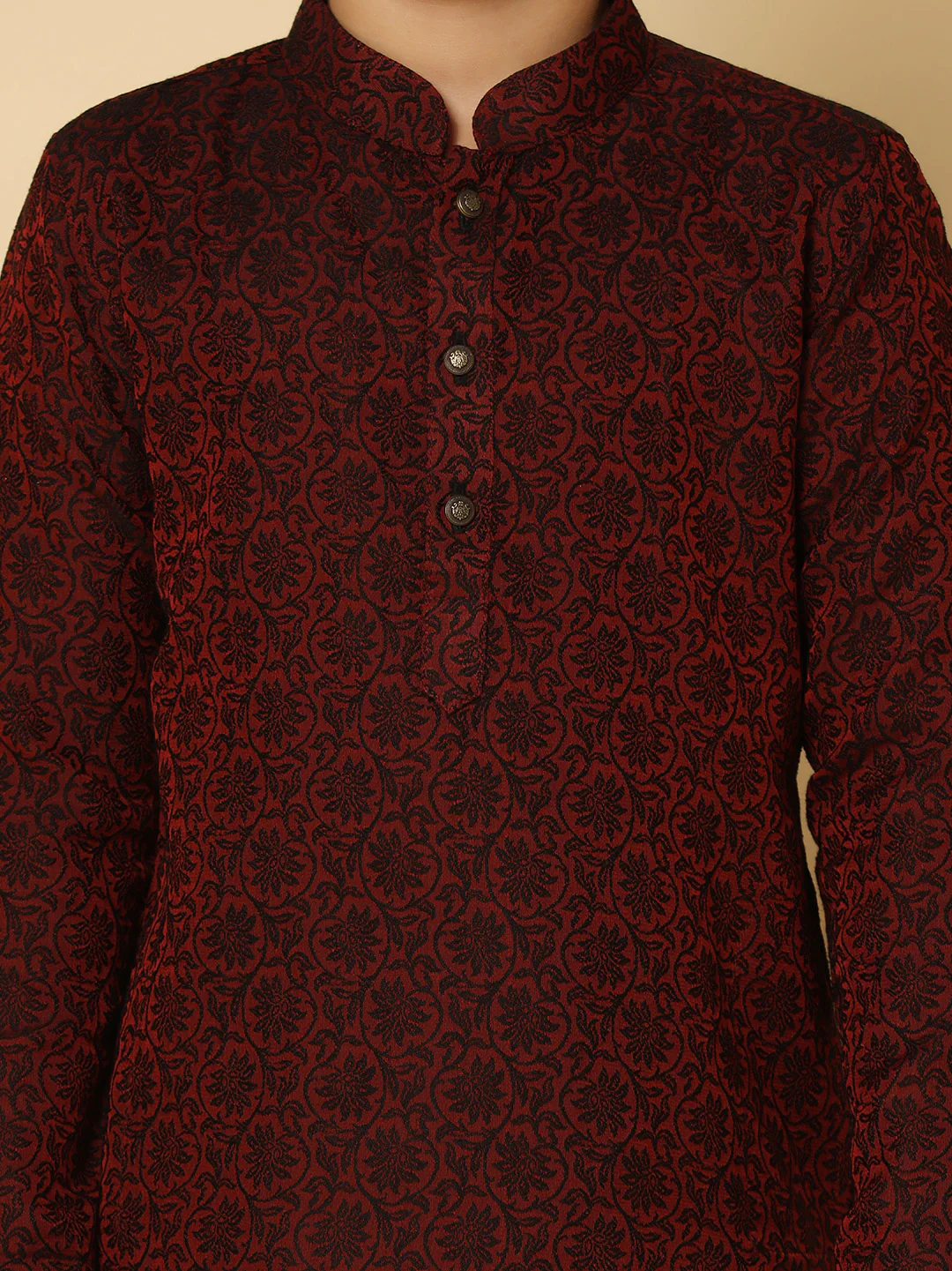 Boy's Maroon Woven Design Kurta - Image 5