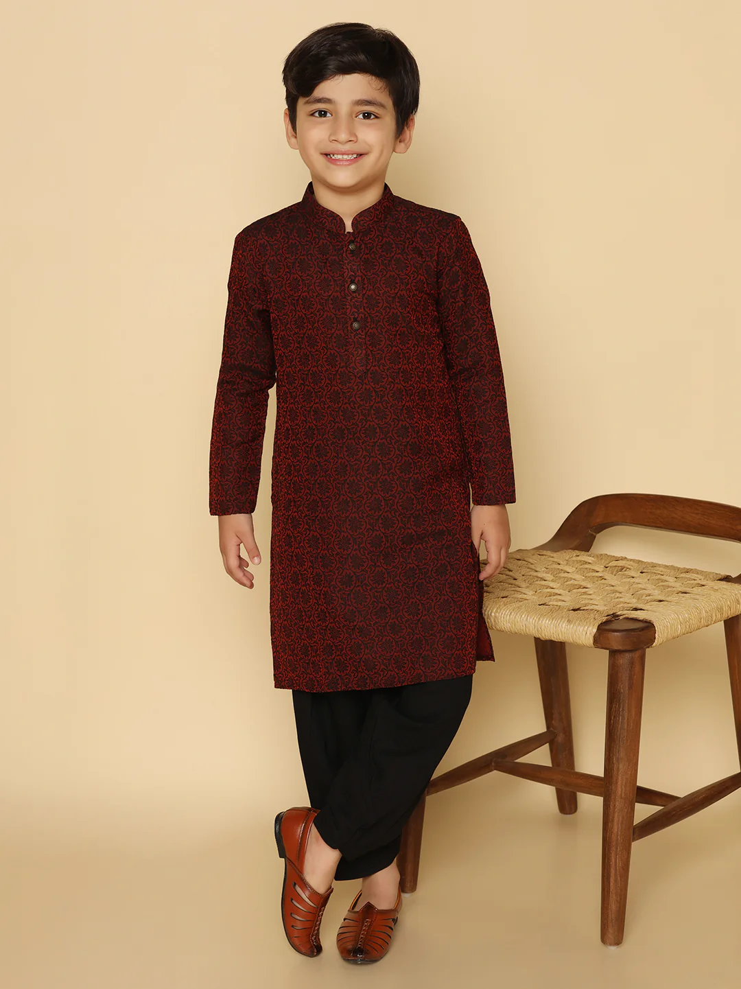 Boy's Maroon Kurta Patiyala Set - Image 7