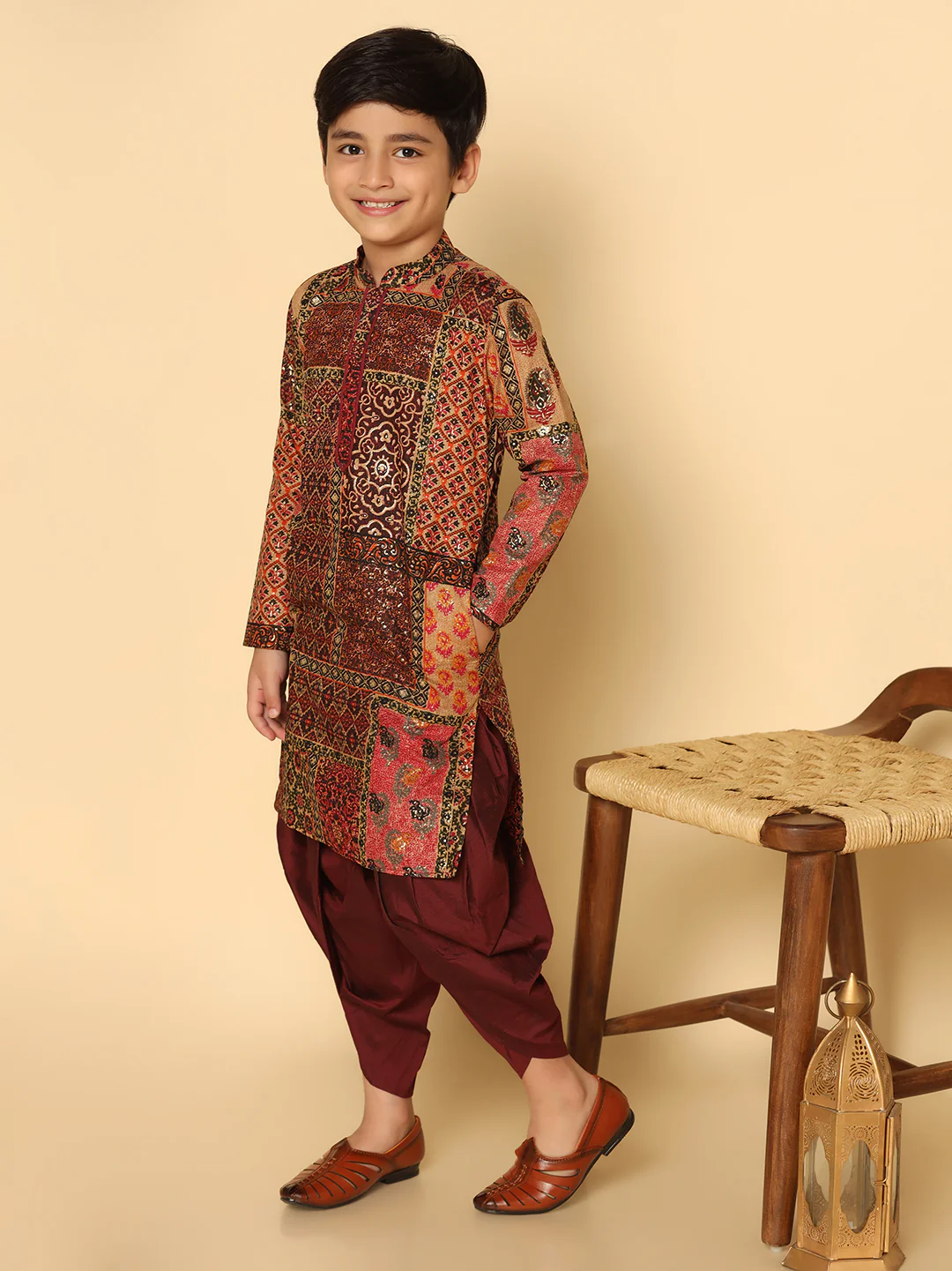 Boy's Multicolor  Kurta Dhoti Set - Image 7