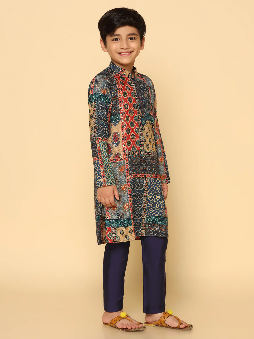 Boy's Multicolor  Kurta Pyjama Set - Image 3