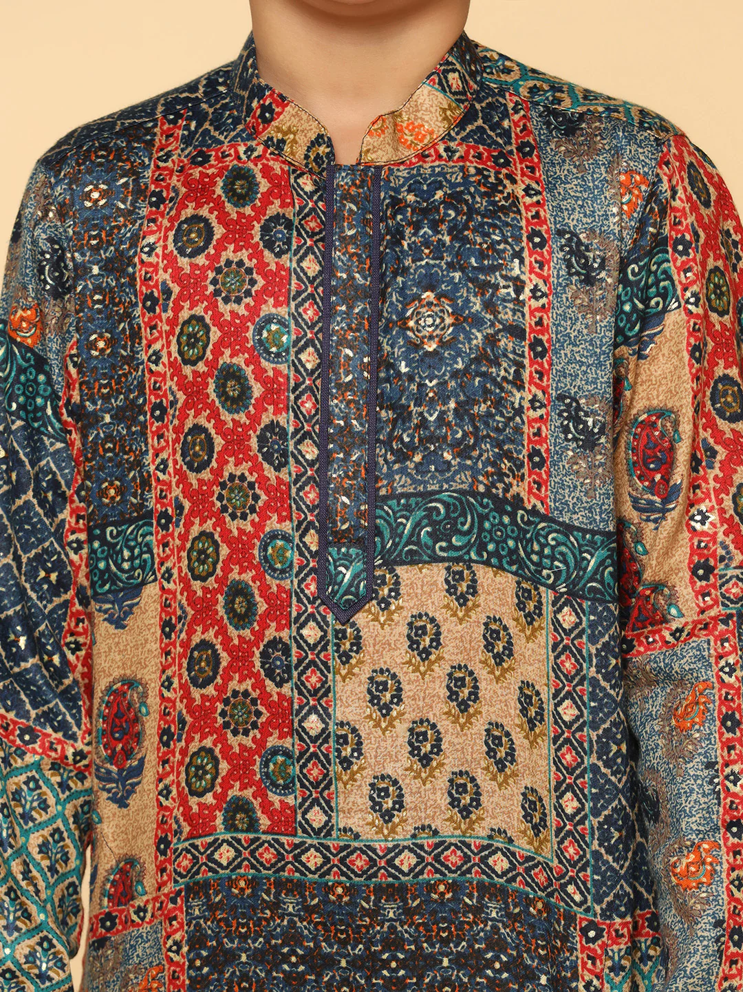 Boy's Multicolor  Kurta Pyjama Set - Image 5