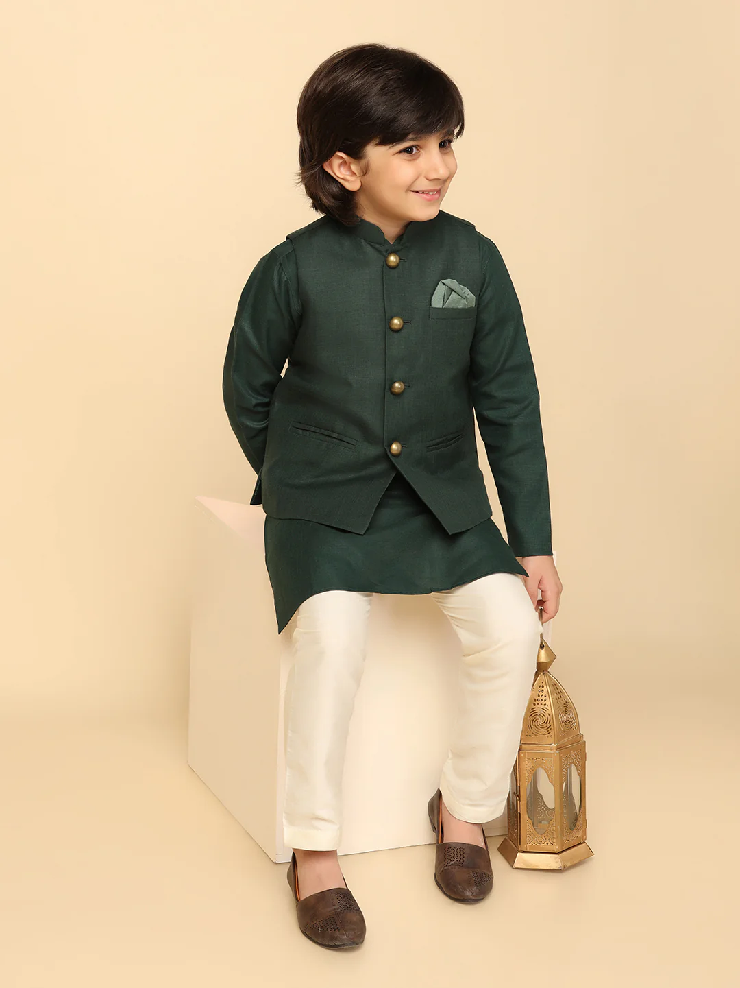 Boys Green Nehru Jacket - Image 6