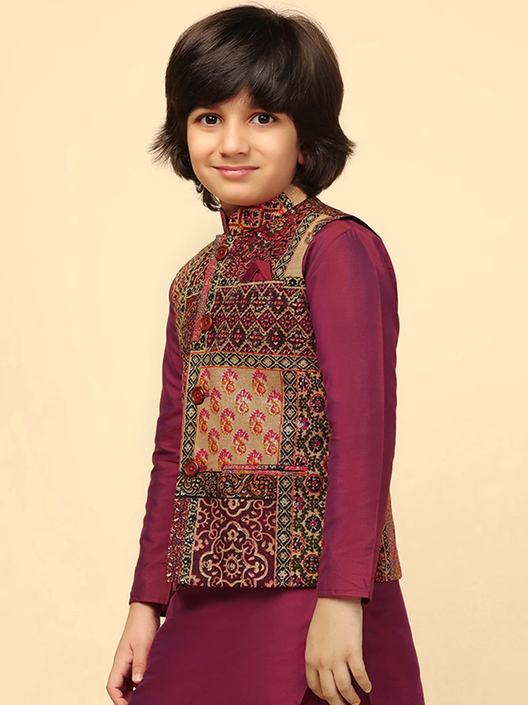 Boy's Maroon Printed Jacket - Image 3