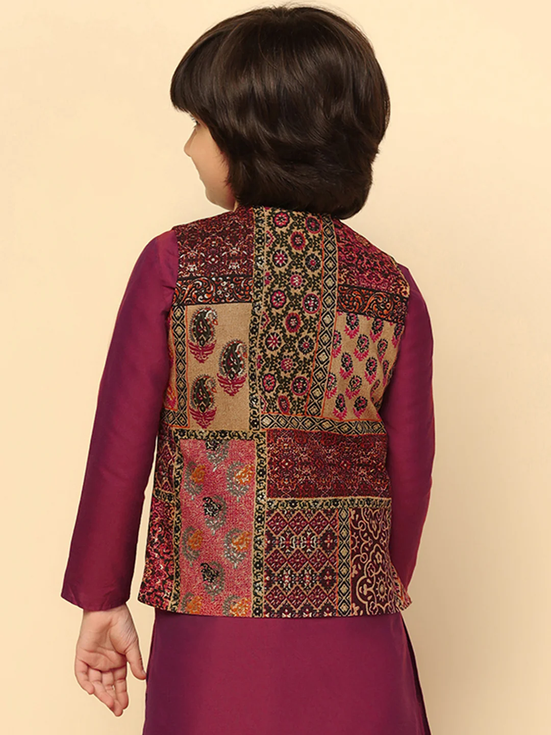 Boy's Maroon Printed Jacket - Image 4
