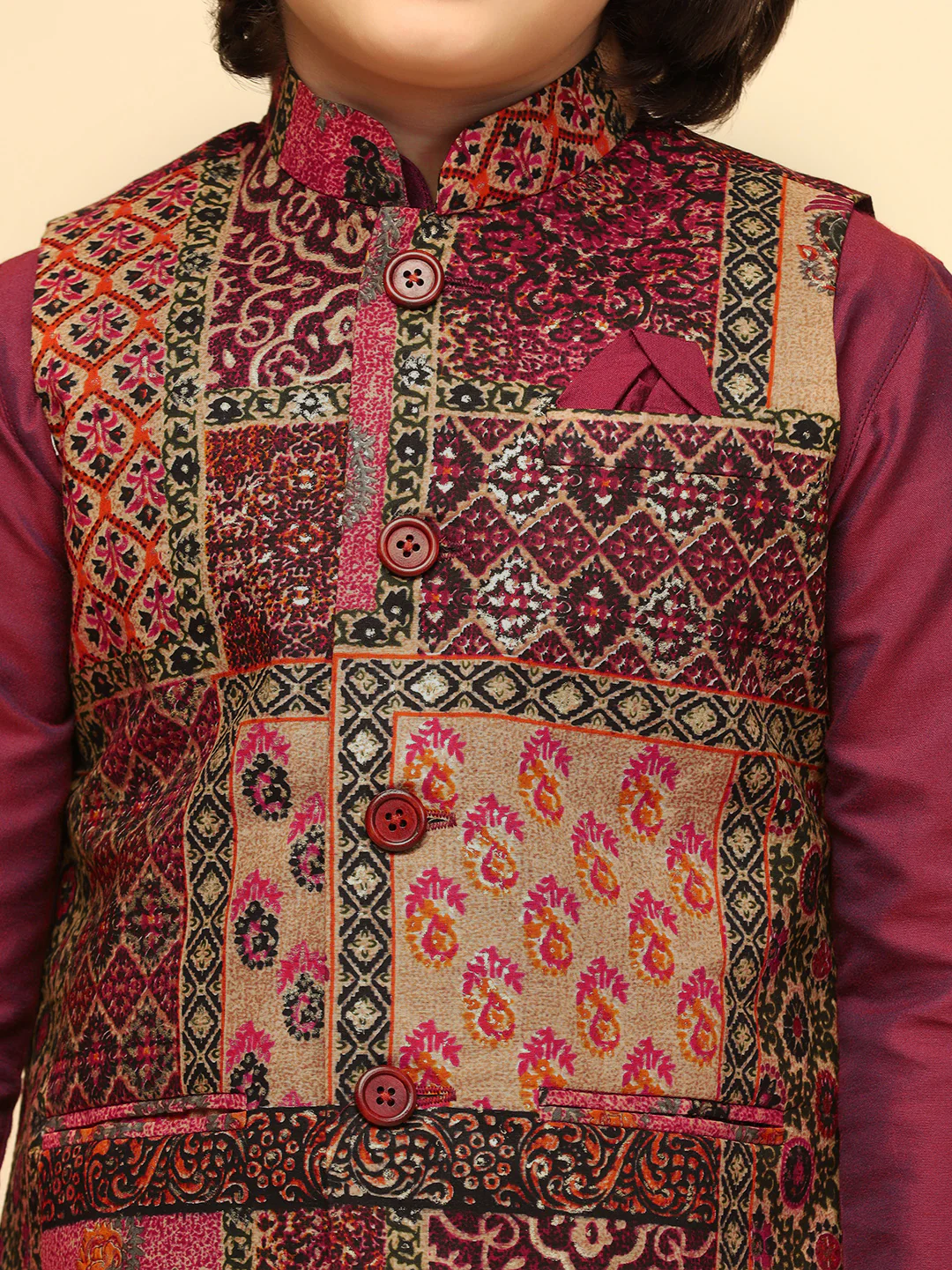 Boy's Maroon Printed Jacket - Image 5