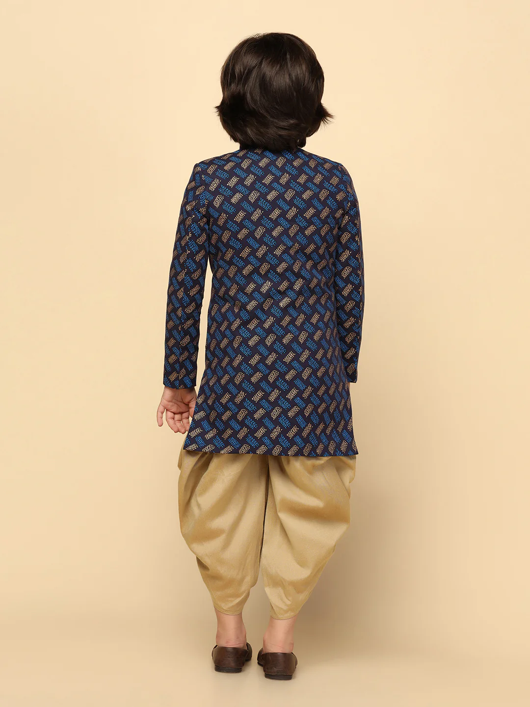 Boy's Blue Indowestern Set With Dhoti - Image 4