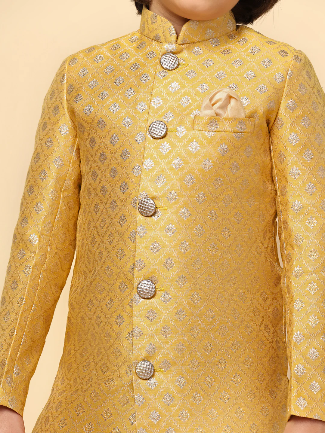 Boy's Yellow Textured Indowestern Dhoti Set - Image 5