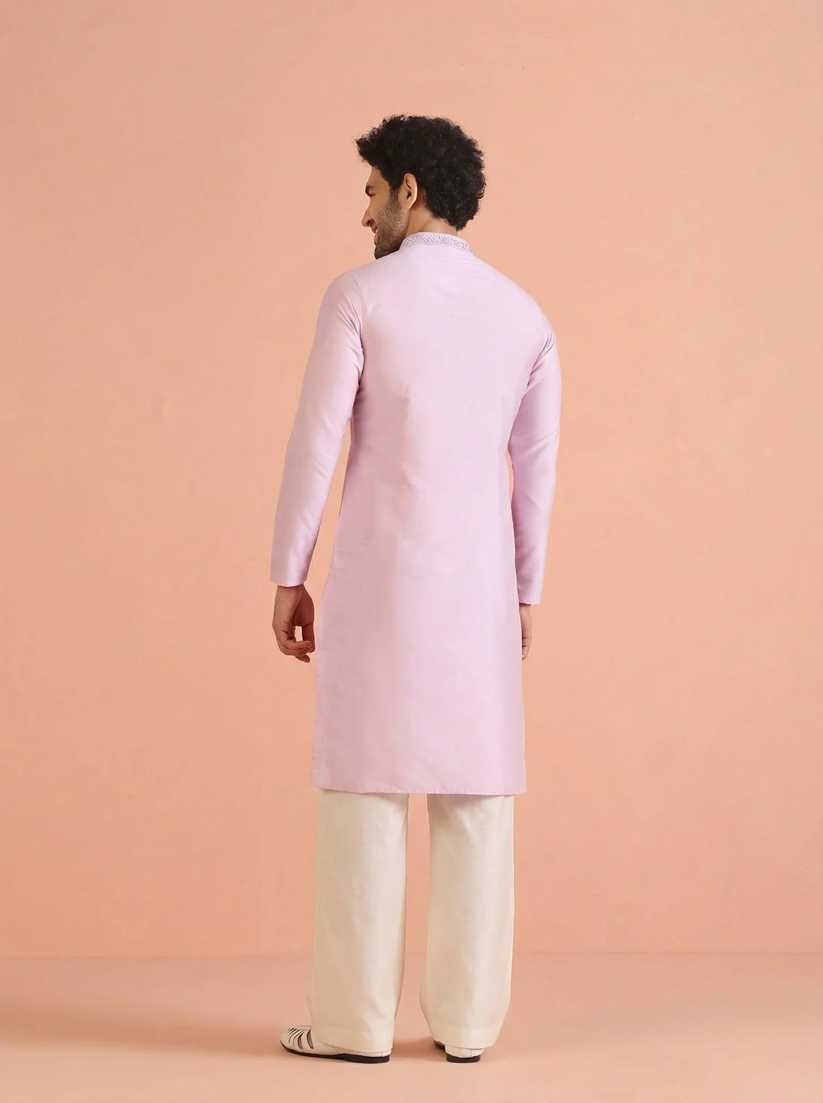 Lavender Cotton Blend Embroidered Kurta Wide Leg Trouser Set - Image 3