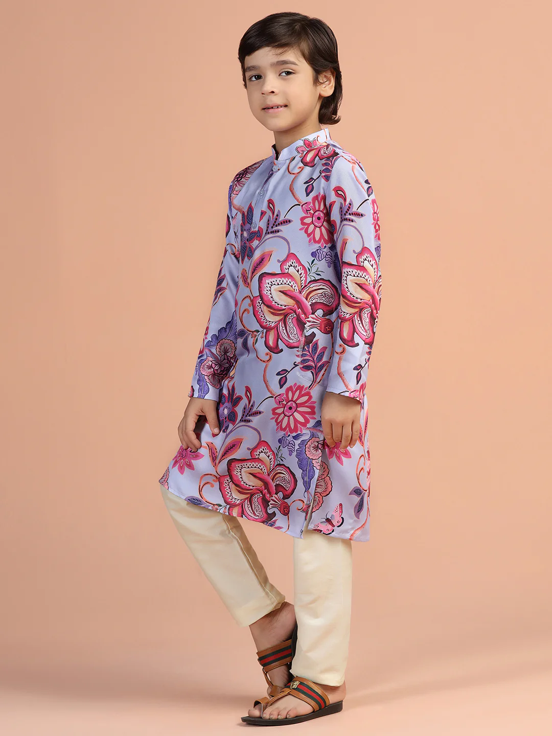 Lavender Floral Printed Kurta - Image 2