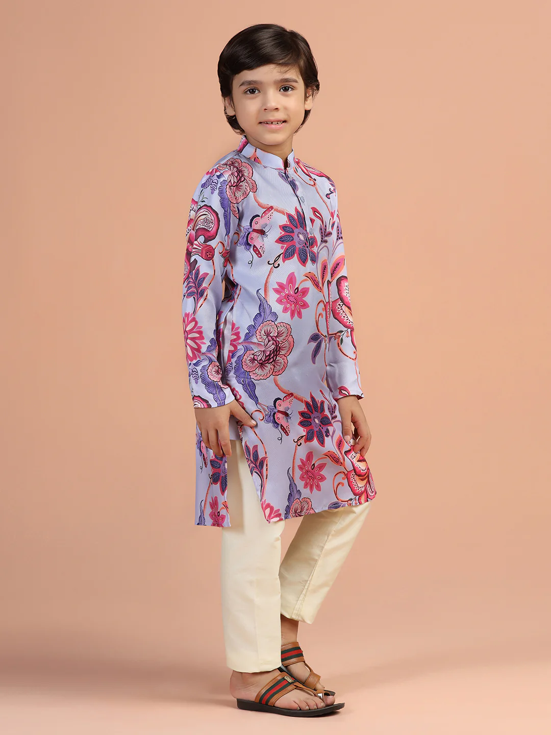 Lavender Floral Printed Kurta - Image 3