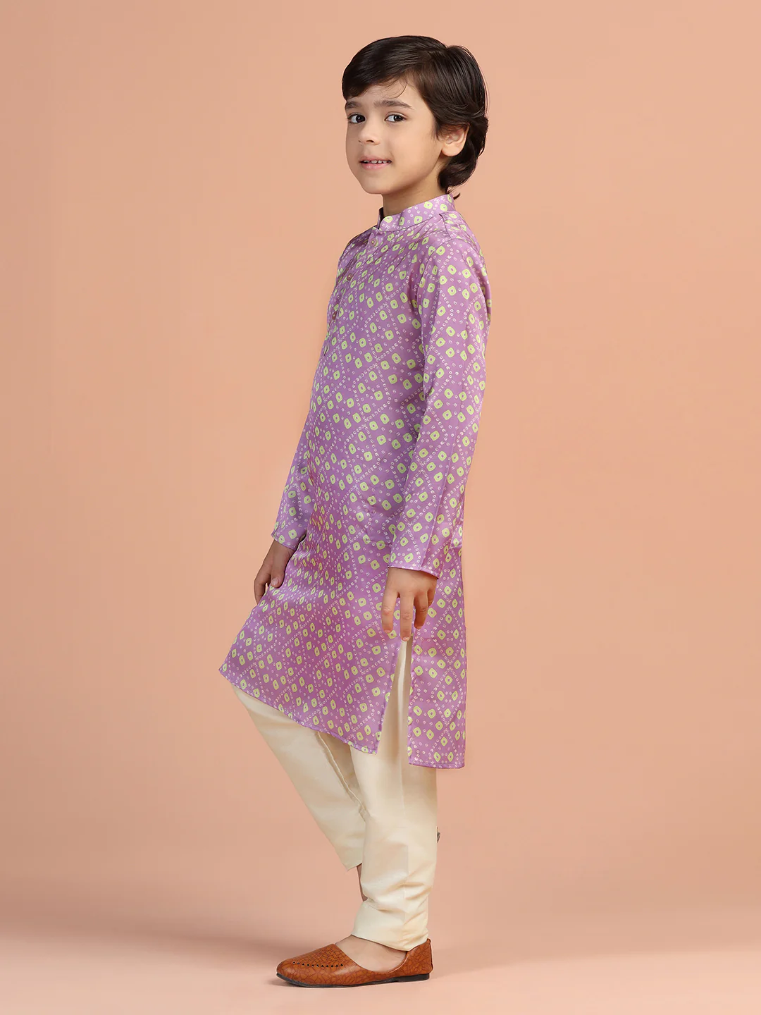 Lavender Gold Printed Kids Kurta Set - Image 2