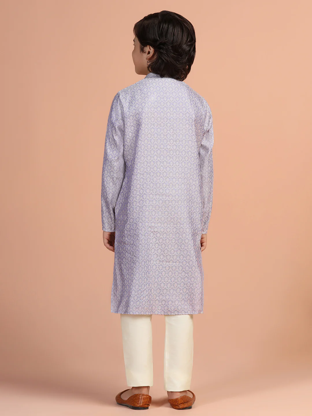 Lavender Jacquard Kids Kurta Set - Image 4