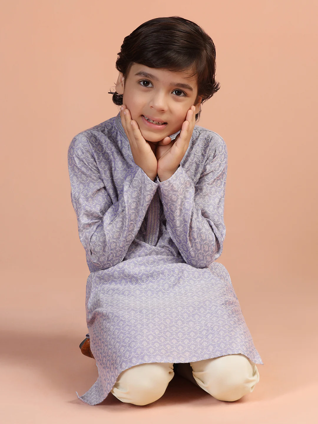 Lavender Jacquard Kids Kurta Set - Image 7