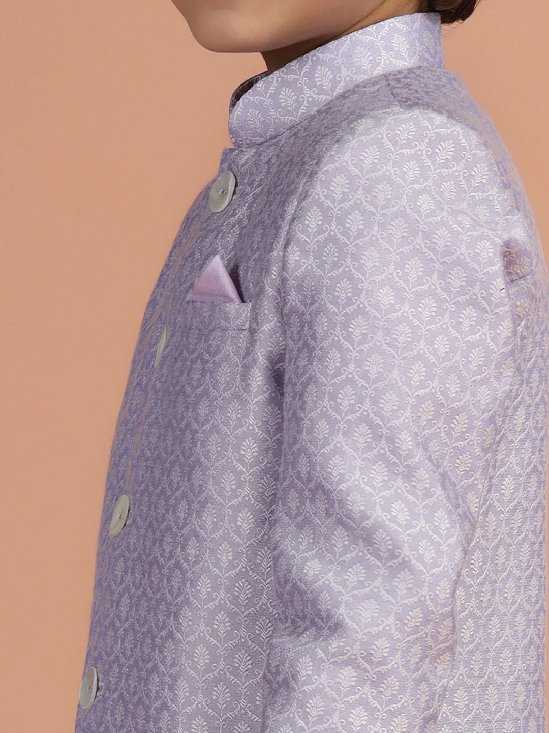 Lavender Jacquard Kids Sherwani Set - Image 5