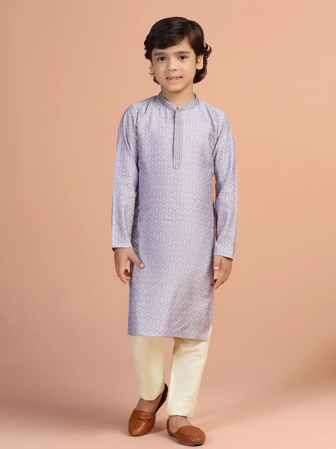 Lavender Self-Design Kurta - Image 6