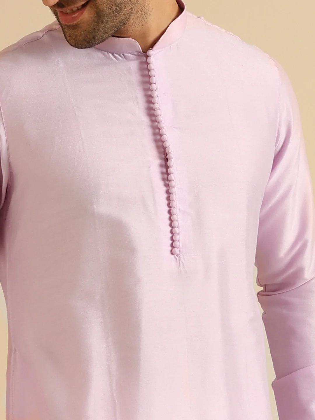 Light Pink Silk Blend Solid Kurta Trouser Set - Image 5
