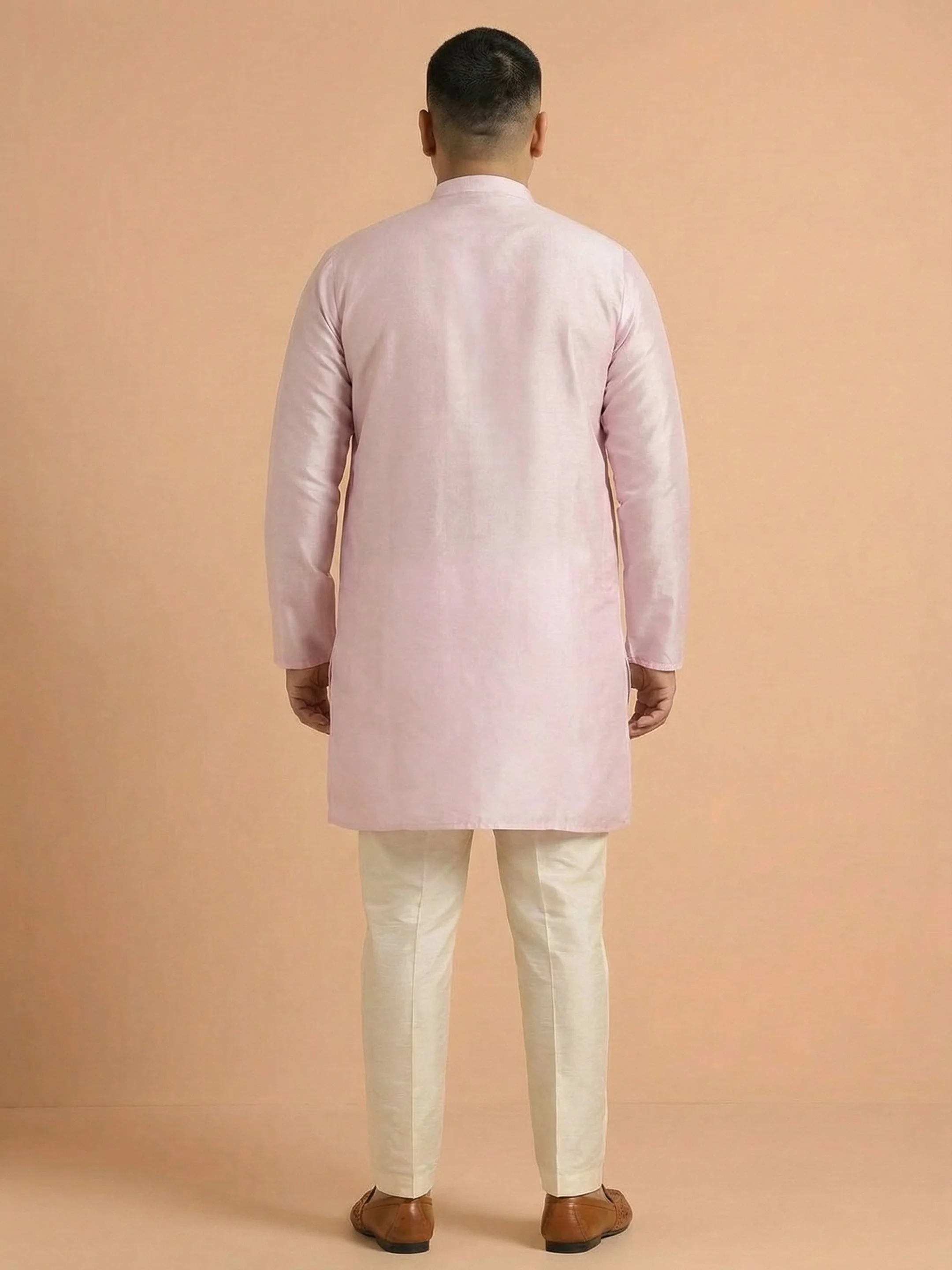 Lavender Silk Blend Solid Mid Kurta - Image 3