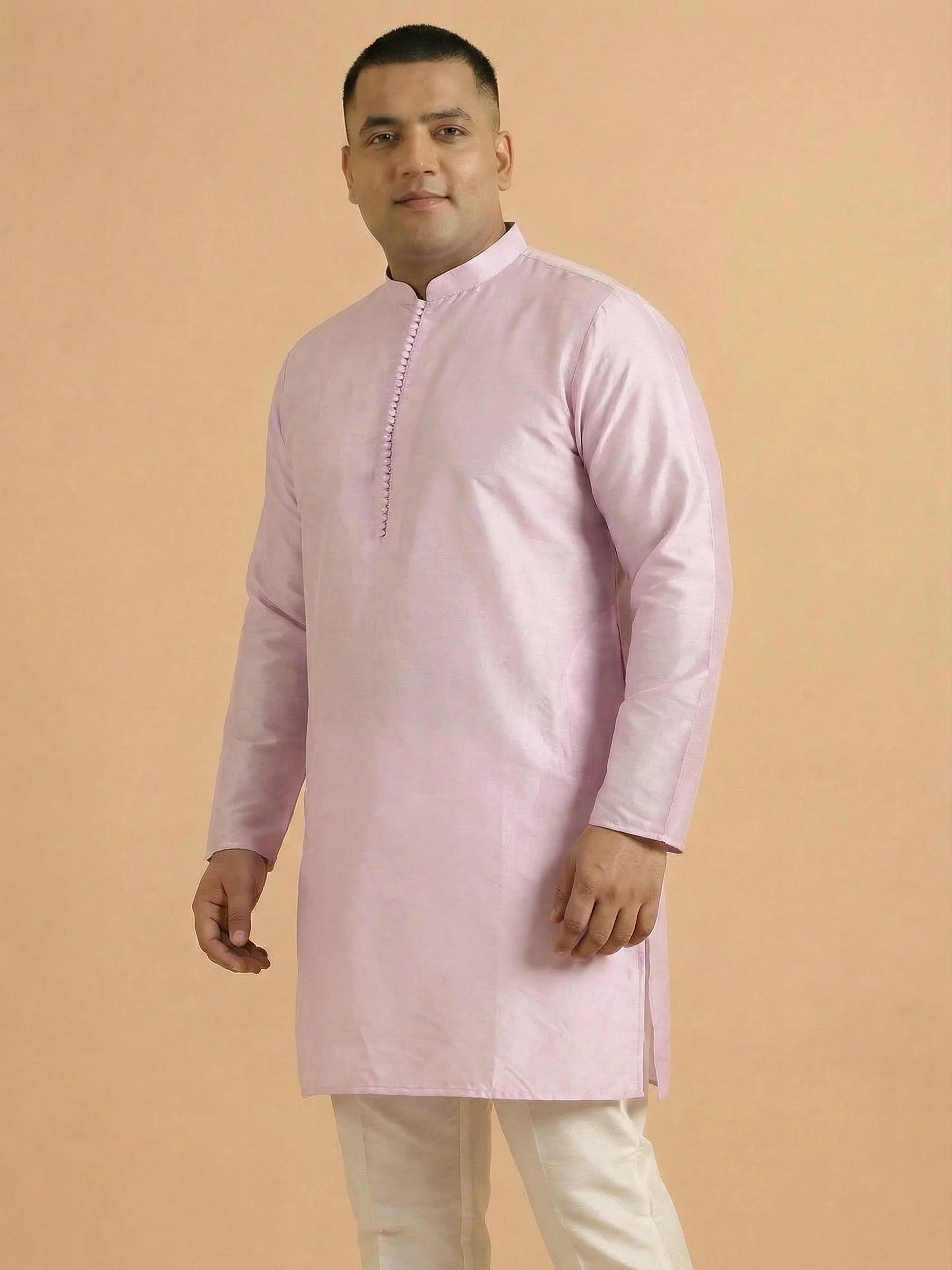 Lavender Silk Blend Solid Mid Kurta - Image 5