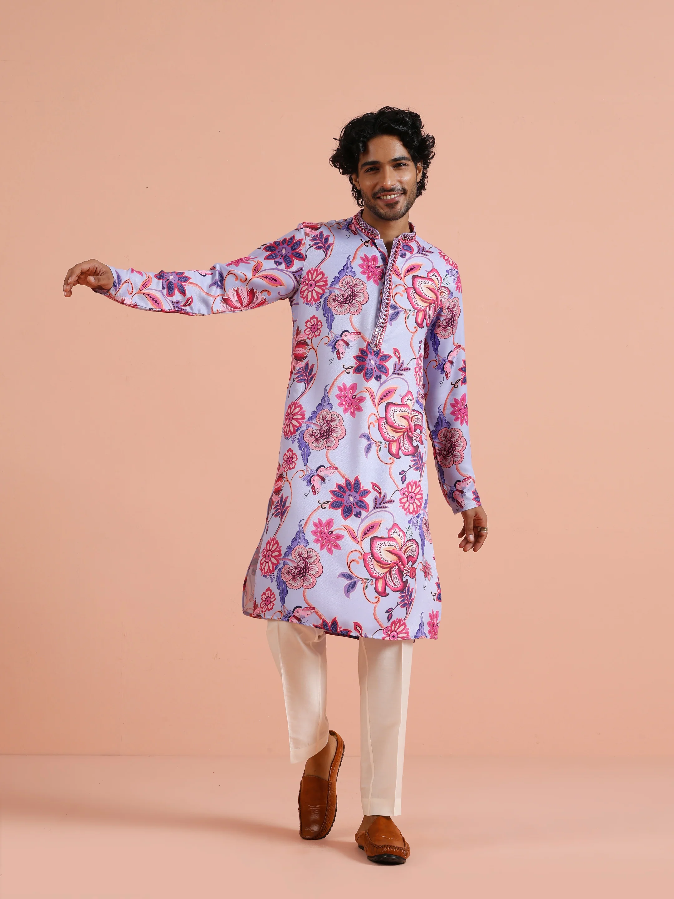 Lilac Floral Printed Kurta - Image 6