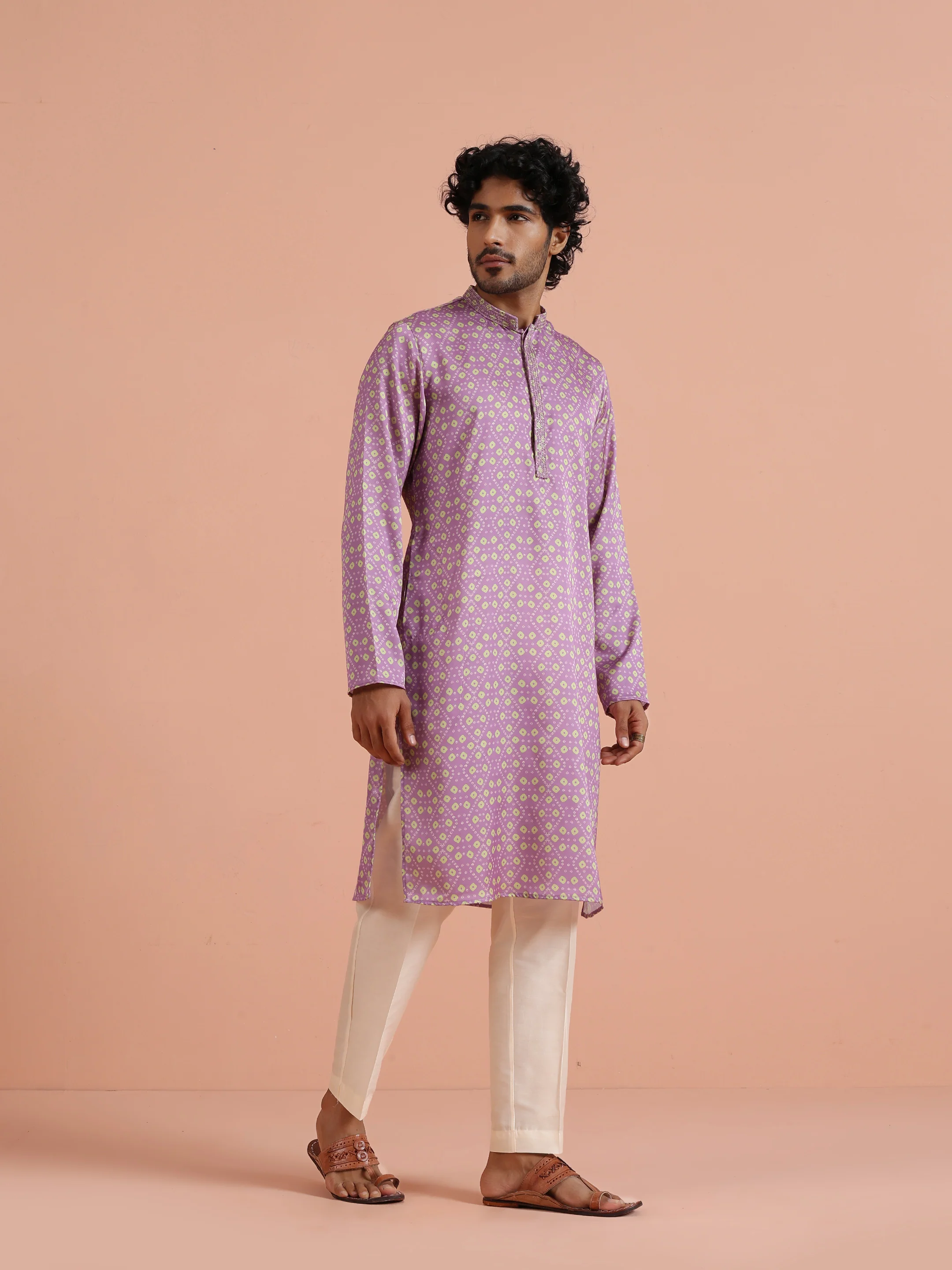 Lilac Geometric Printed Kurta - Image 2