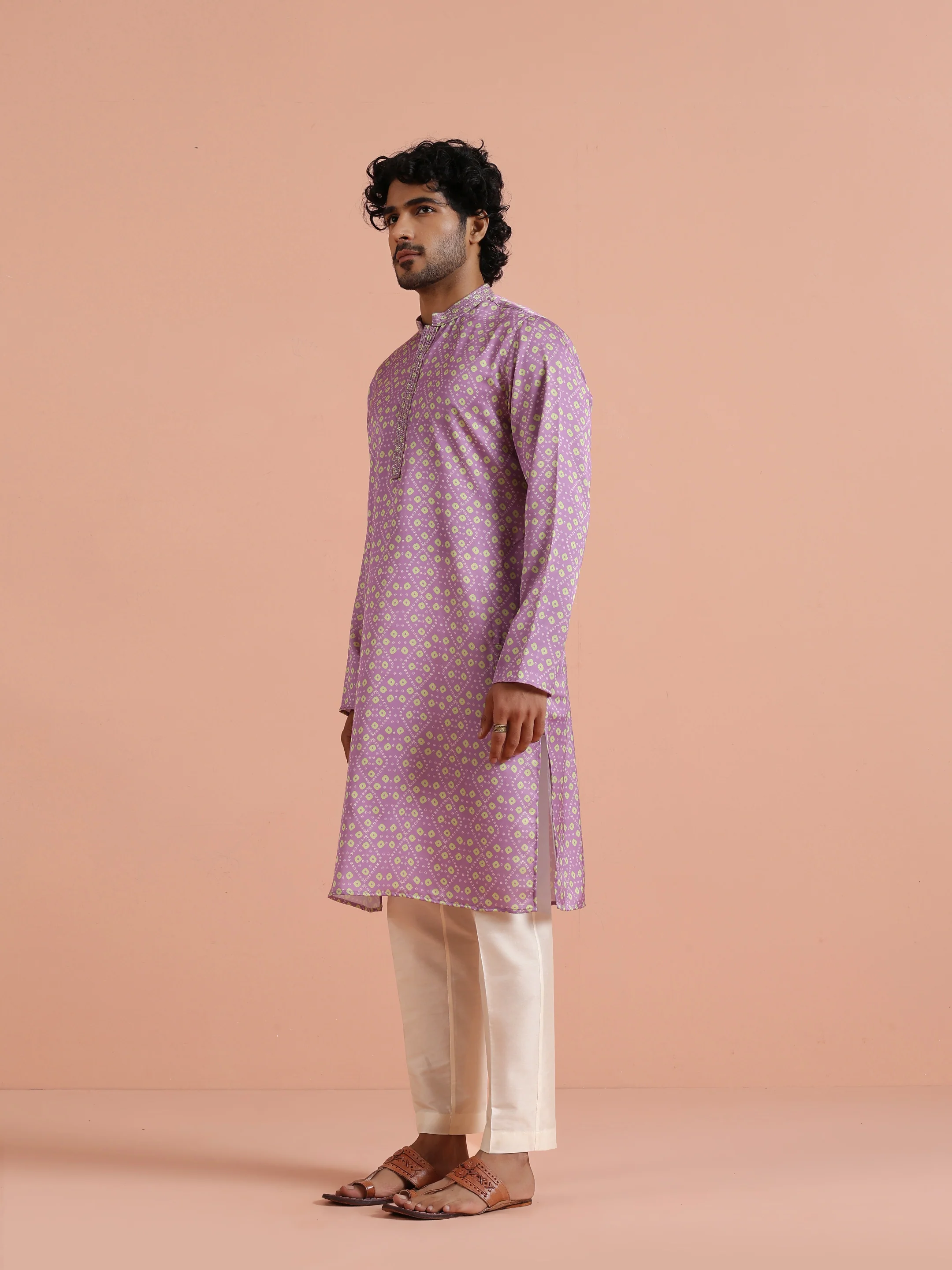 Lilac Geometric Printed Kurta - Image 3