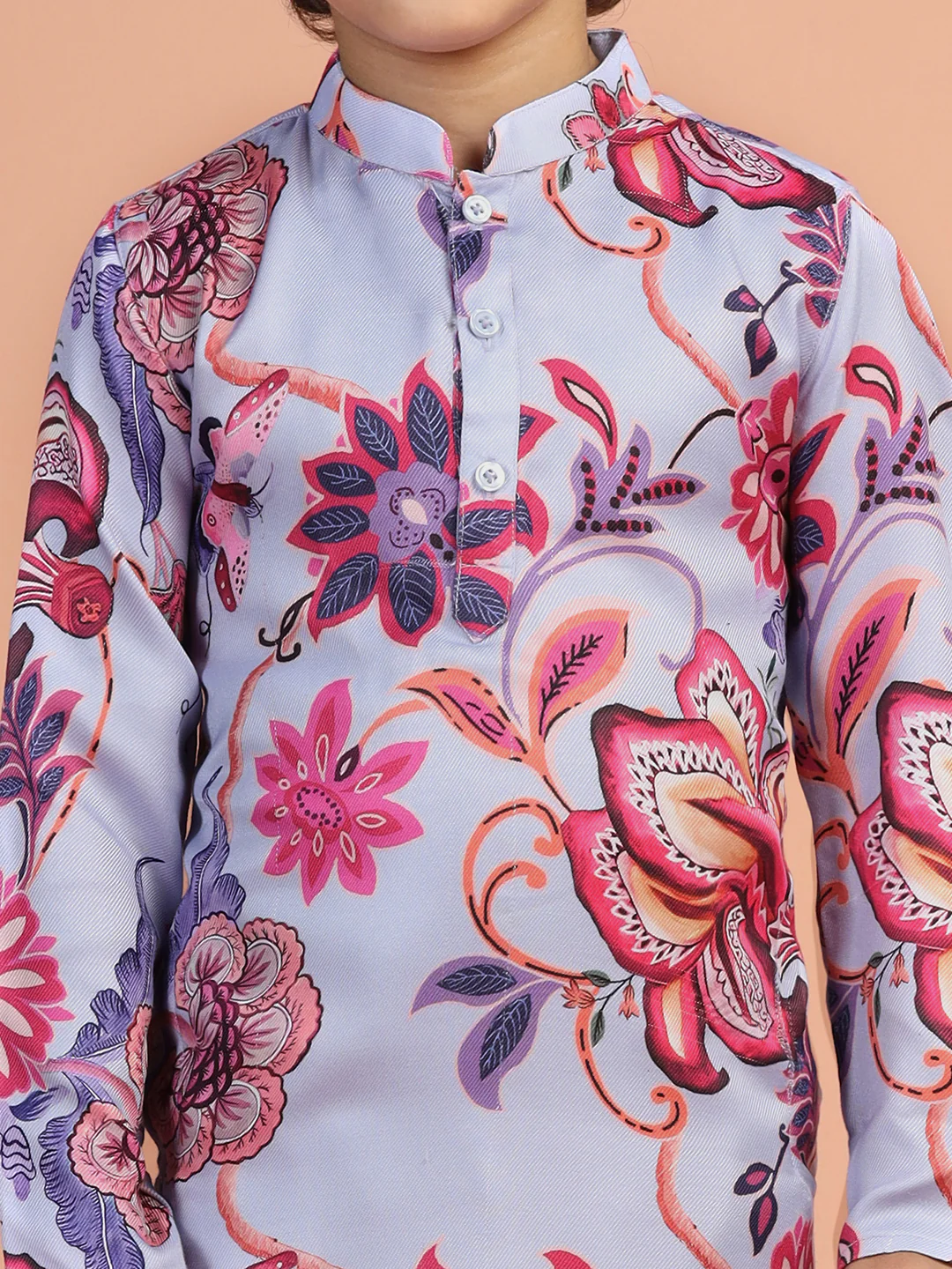 Lilac Pink Floral Kids Kurta Set - Image 5