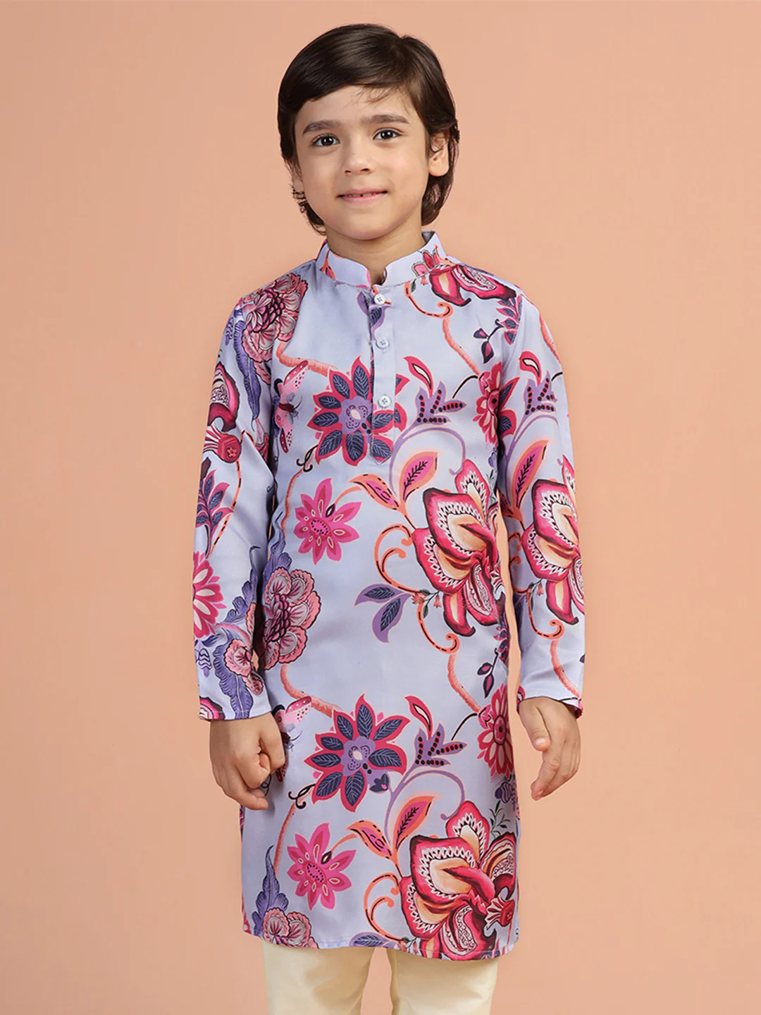Lilac Pink Floral Kids Kurta Set - Image 9