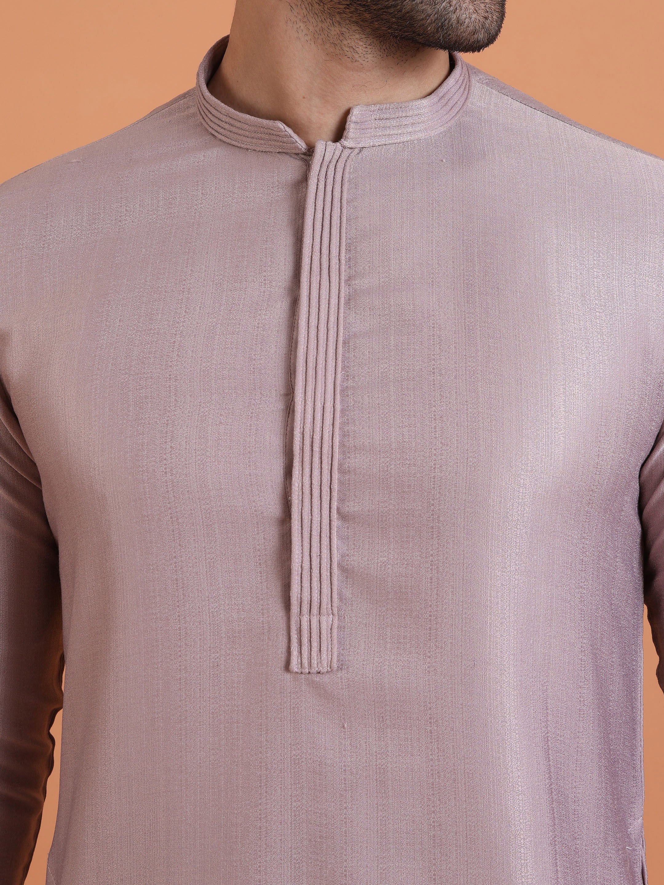 Lilac Silk Blend Solid Mid Kurta - Image 5