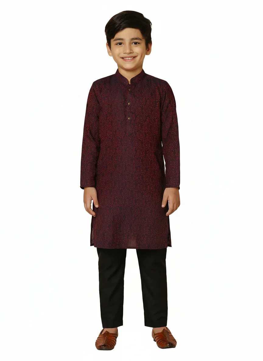 Magenta Cotton Blend Textured Kurta Pyjama Set - Image 7
