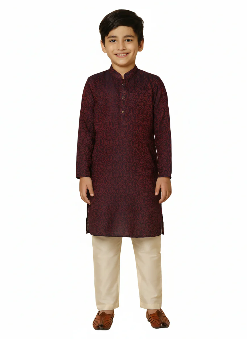 Magenta Silk Blend Jacquard Kurta Pyjama Set - Image 7