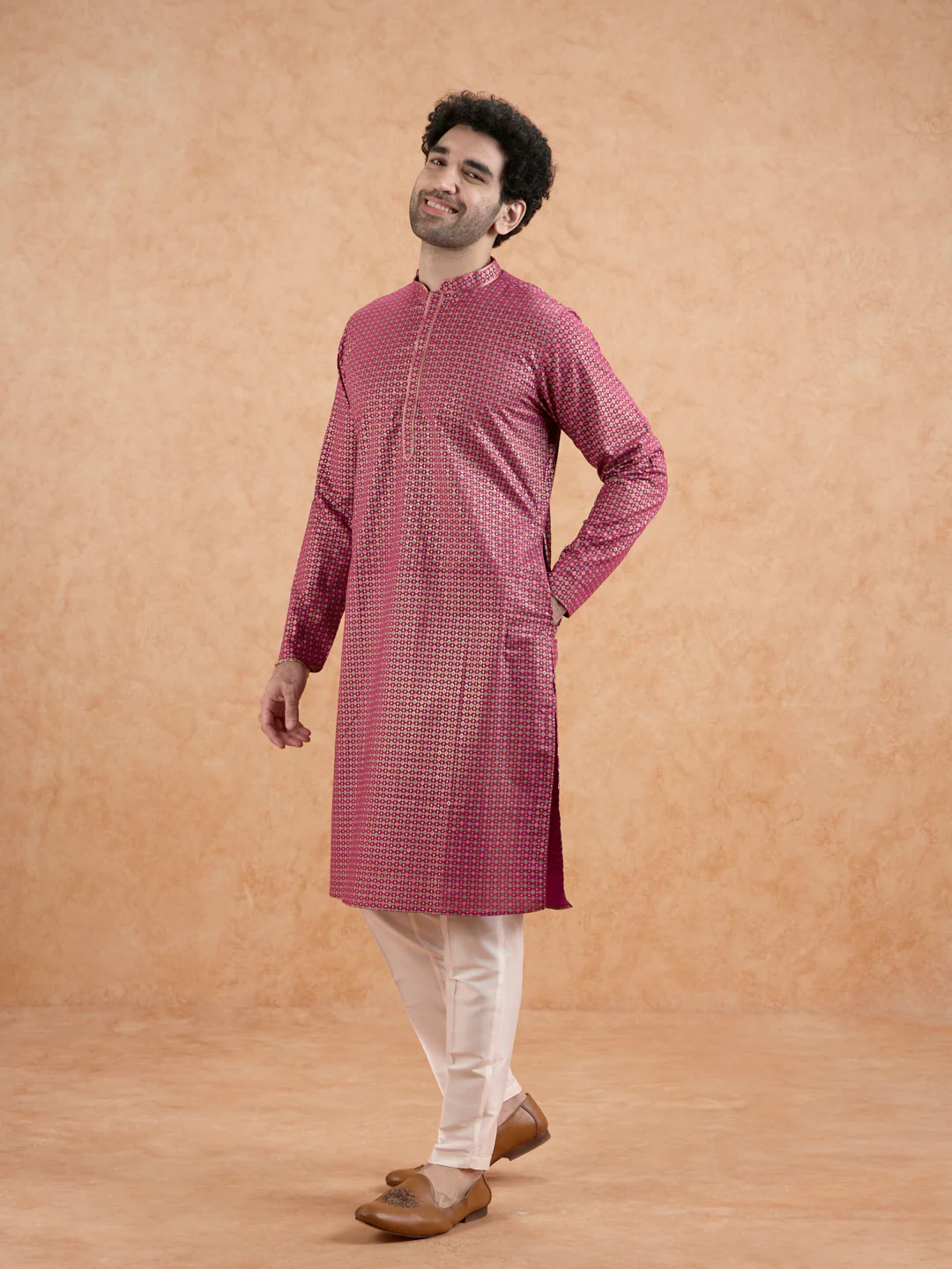 Magenta Silk Blend Kurta Set - Image 2