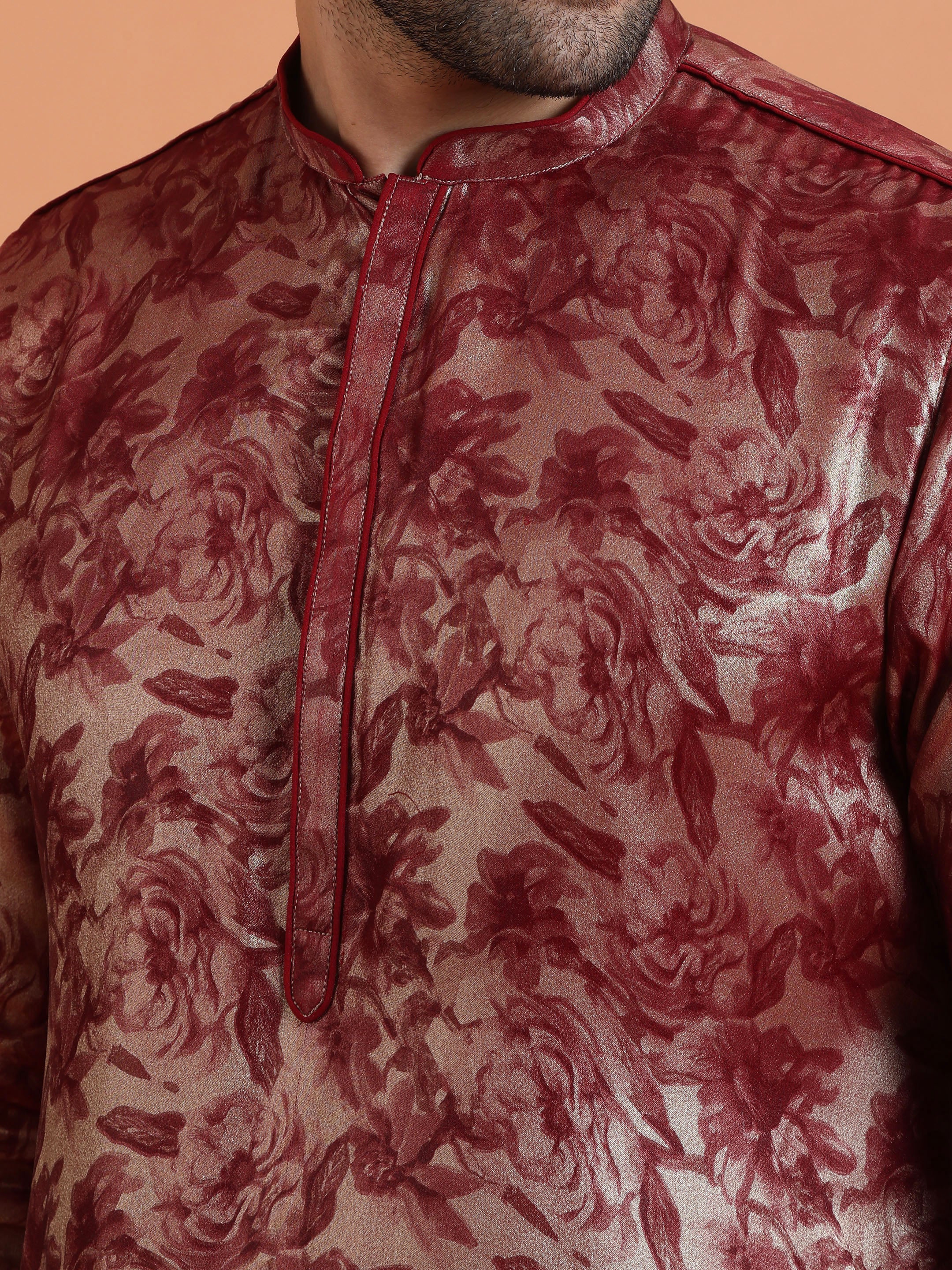 Maroon Art Silk Floral Mid Kurta - Image 5
