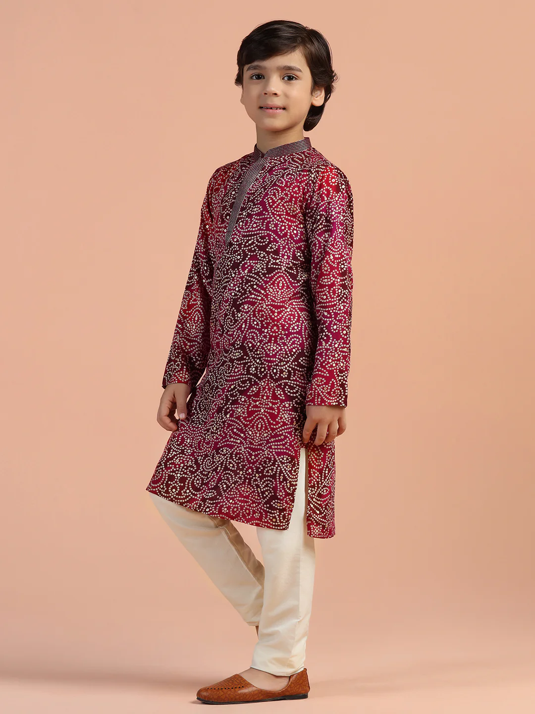 Maroon Bandhani Printed Kurta - Image 2