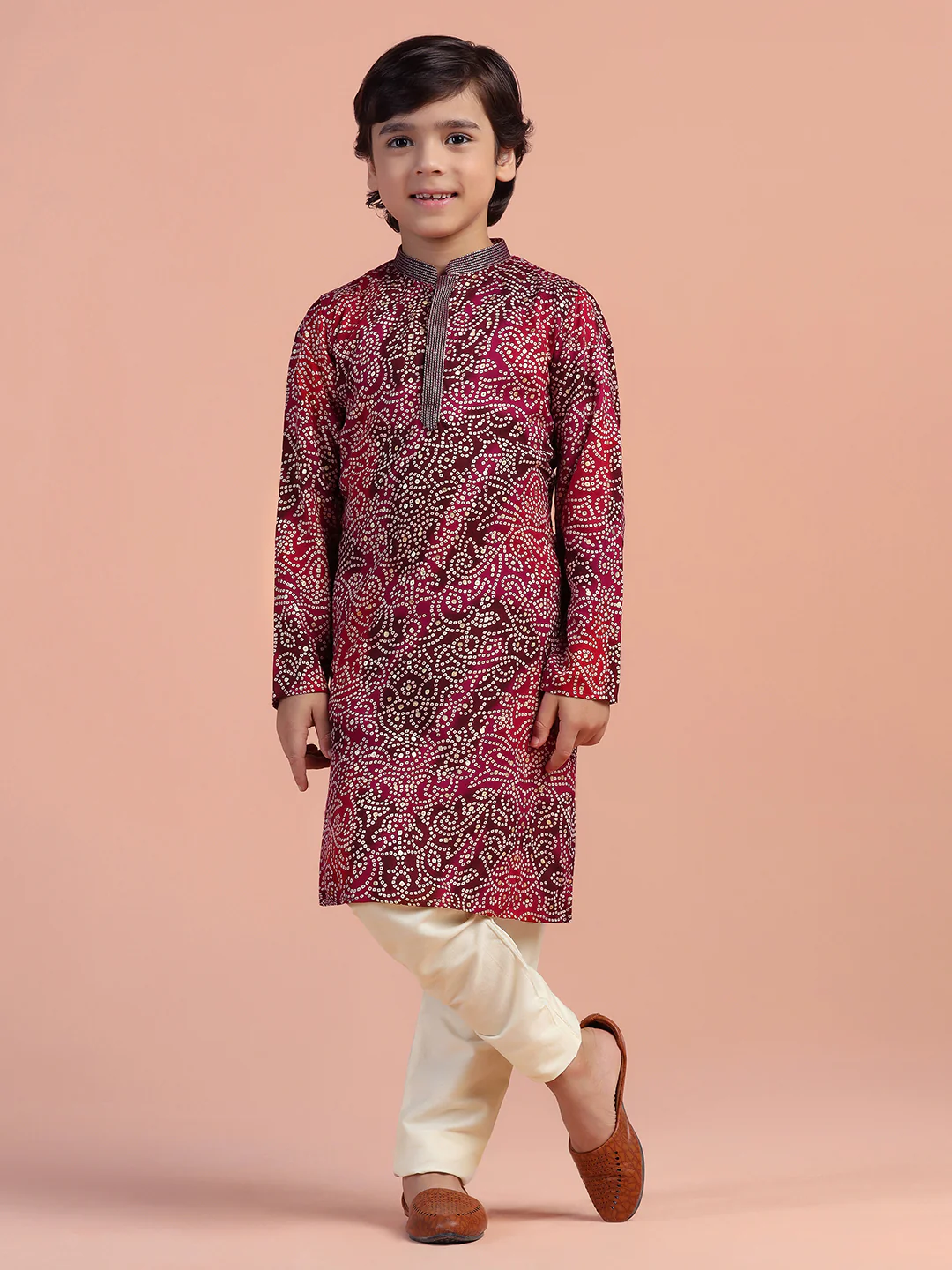 Maroon Bandhani Printed Kurta - Image 6