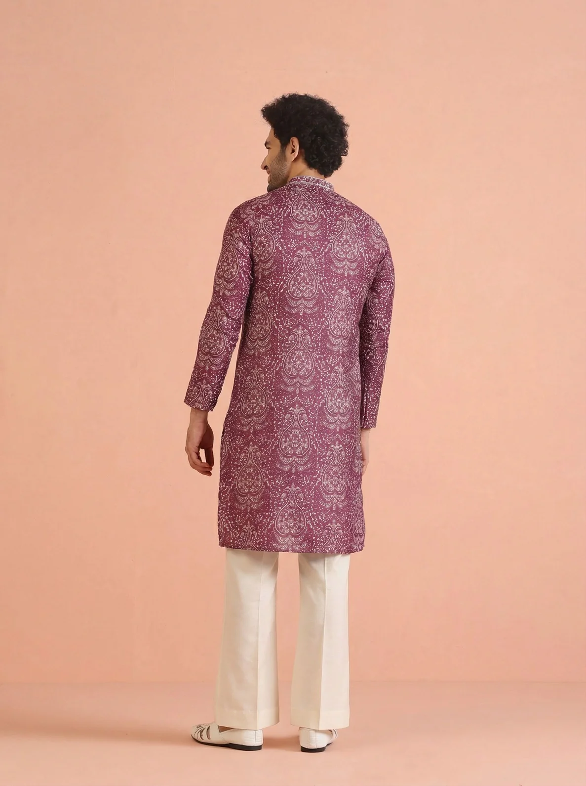 Maroon Cotton Blend Printed Kurta Wide Leg Trouser Set - Image 3